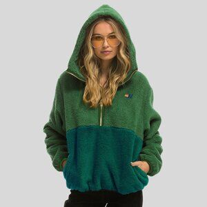 Aviator Nation Teddy Après Half Zip Jacket - Garden Green​​​ - Size Small